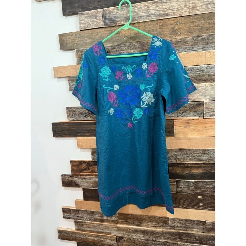 Gudrun Sjoden embroidered tunic mini dress pockets size Small